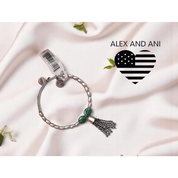 Alex and Ani Expandable Beaded Tassel Bracelet – Green & Silver – NWT - Picture 1 of 6